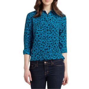 Equipment Blue Leopard Print Blouse